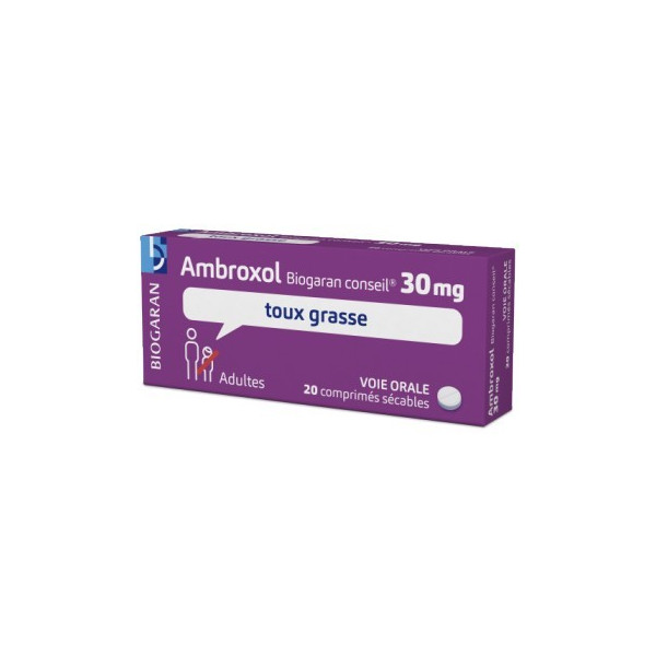 Ambroxol 30mg, Box of 20 tablets for bronchial congestion, Biogaran Conseil