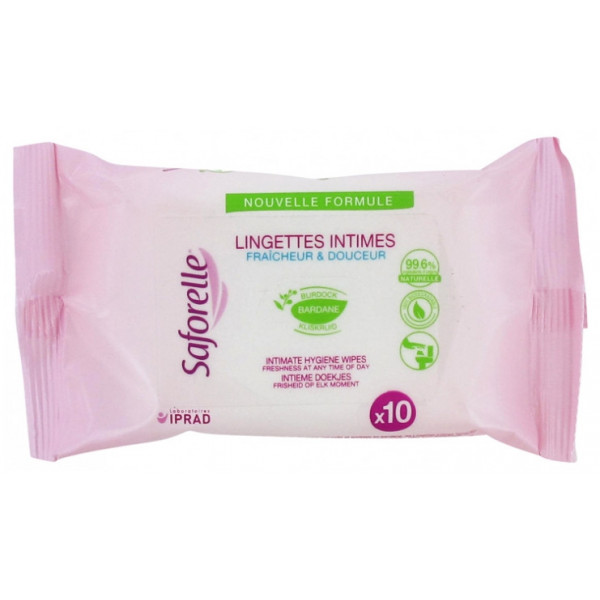 Lingettes Intimes - Fraîcheur & Douceur - Saforelle - Sachet de 10 lingettes