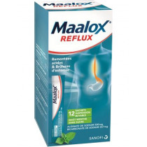 Maalox Reflux Alginate de Sodium/Bicarbonate de Sodium 500 mg/267 mg Sans Sucre, Menthe, 12 Sachets Buvables