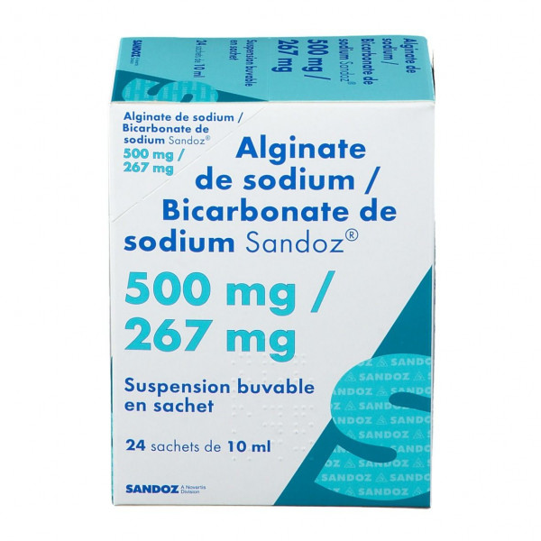 Alginate de Sodium 500mg/ Bicarbonate de sodium, 24 Sachets De Solution  Buvable de 10ml générique du Gaviscon, Sandoz - Sandoz