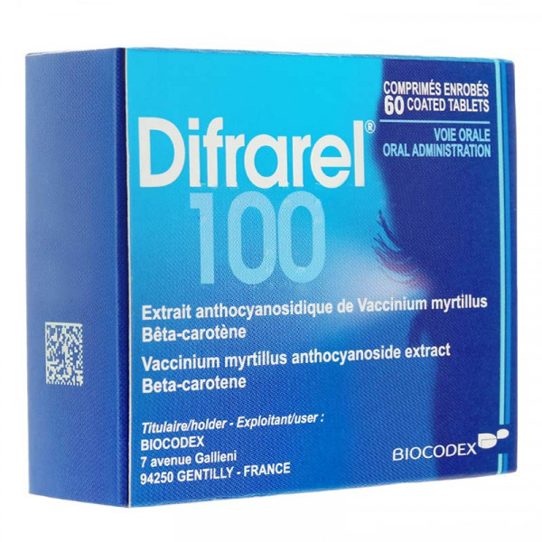 Difrarel 100 – Bilberry Extract and beta-Carotene – Pack of 60 Tablets