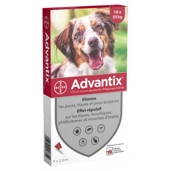 Advantix medium dog from 10 to 25 kg, box of 4 pipettes, Bayer