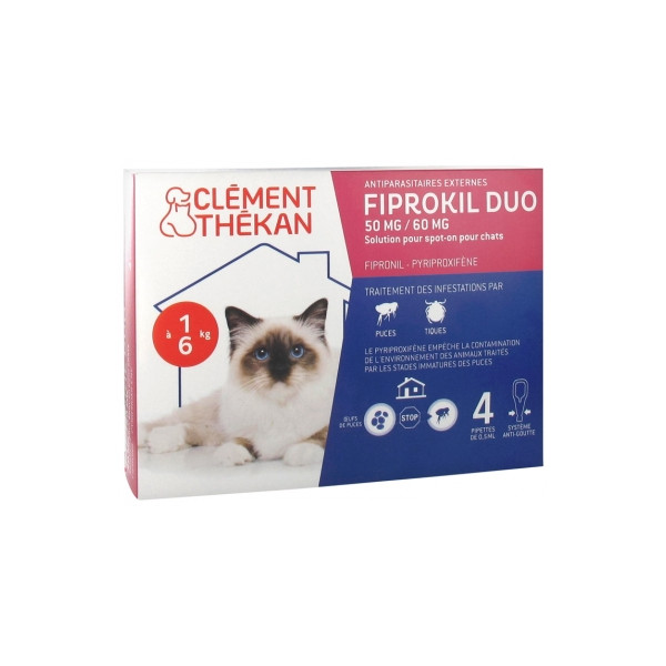Fiprokil Duo - Cats from 1 to 6 kg - Clément Thékan - 4 Pipettes