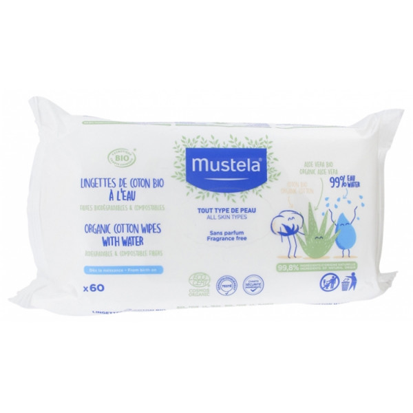 Mustela BIO Organic Cotton With Water Wipes x60