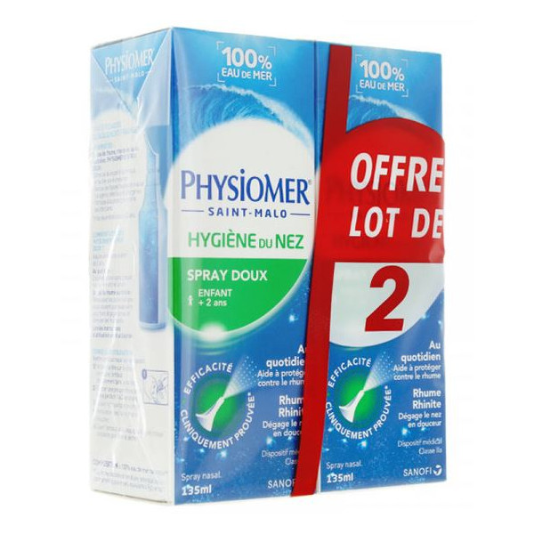 Spray d'Eau de Mer Nasal Enfants & Adultes Physiomer, Lot de 2x135 ml