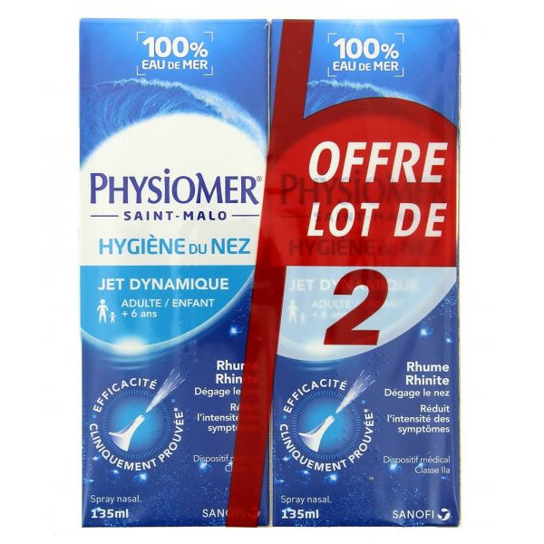 Physiomer Nasal Sea Water Spray for Children and Adults , Dynamic Spray, As  From 6 years old, 2 X 135 ml