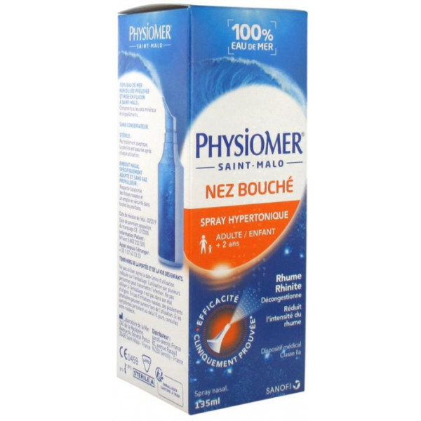 Spray d'Eau de Mer Nasal Enfants et Adultes - Physiomer - Nez Bouché, Dès 2 ans, 135 ml