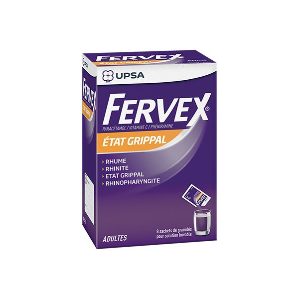 Fervex Adult – Paracetamol, Vitamin C and Pheniramine – Pack of 8 Sachets