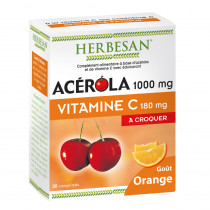 Herbesan ACEROLA 1000 Vitamine C 180mg - 30 Comprimes à Croquer - Goût Orange