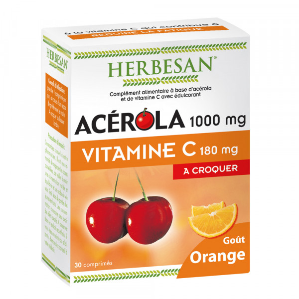 Herbesan ACEROLA 1000 Vitamin C 180mg - 30 chewable tablets - Orange Flavour
