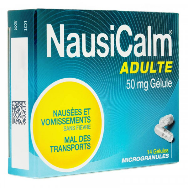 NausiCalm 50mg Adultes - Nausées & Vomissements, Mal des transports - 14 Gélules