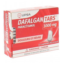 DafalganTabs 1g Paracétamol Douleurs et Fièvre, 8 Comprimés Pelliculés