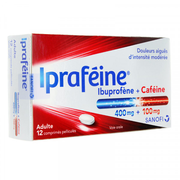 Ipraféine - Ibuprofène 400mg + Caféine 100 mg - 12 Comprimés