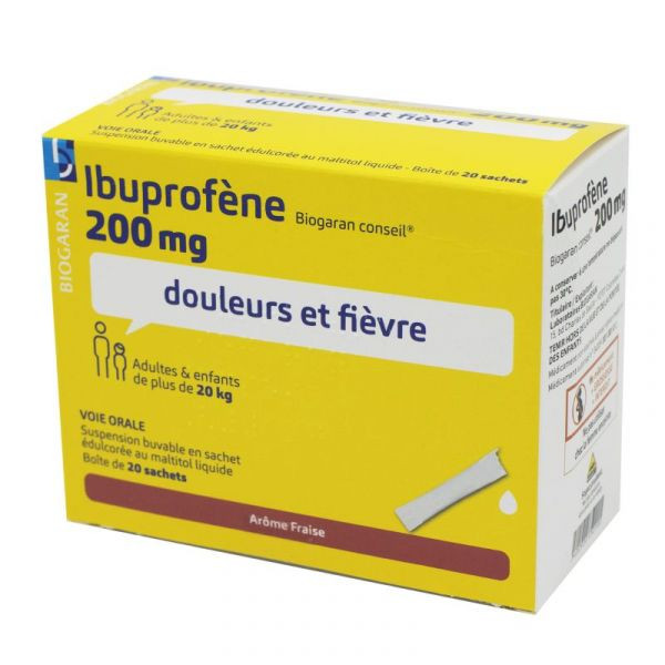 Ibuprofène 200 mg Biogaran Conseil - 20 Sachets Arôme Fraise
