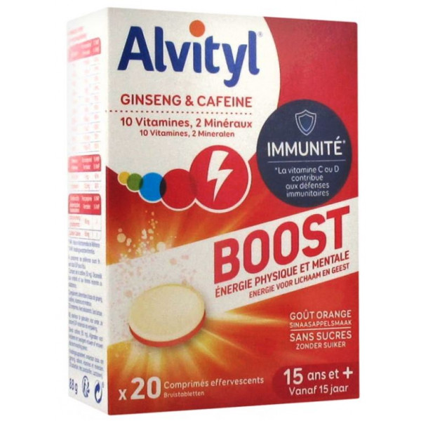 Alvityl Boost – Vitamins D and C, Ginseng and Caffeine – Pack of 20 Effervescent Tablets
