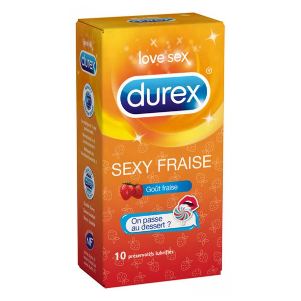 Sexy Strawberry Condoms - Lubricated - Love Sex - Durex - 10 Condoms