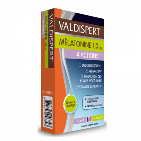 Valdispert Mélatonine 1 mg 4 Actions - Sommeil Complet - 30 Capsules