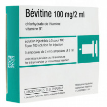 Bévitine 100mg/2ml - Chlorhydrate de Thiamine - Solution Injectable - 5 Ampoules