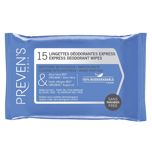 Express Deodorant Wipes - Preven's - 15 Wipes