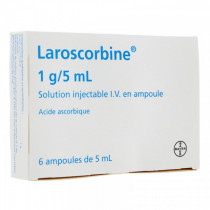 Laroscorbine 1g, acide abscorbique, vitamine C, 5 ampoules injectables de 5ml