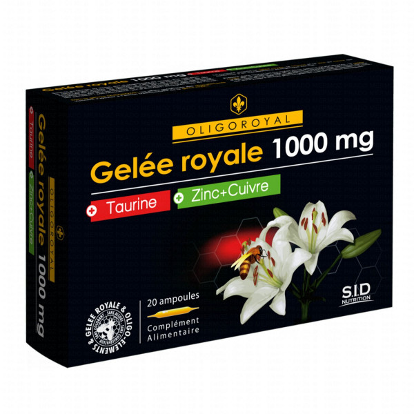 Royal Jelly - 1000mg - Oligoroyal - Taurine Zinc Copper - S.I.D. Nutrition - 20 Ampoules of 10ml