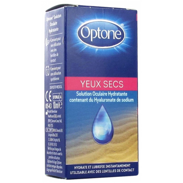 Optone Yeux Secs Solution Oculaire Hydratante 10ml, rehydrate et lubrifie l'oeil
