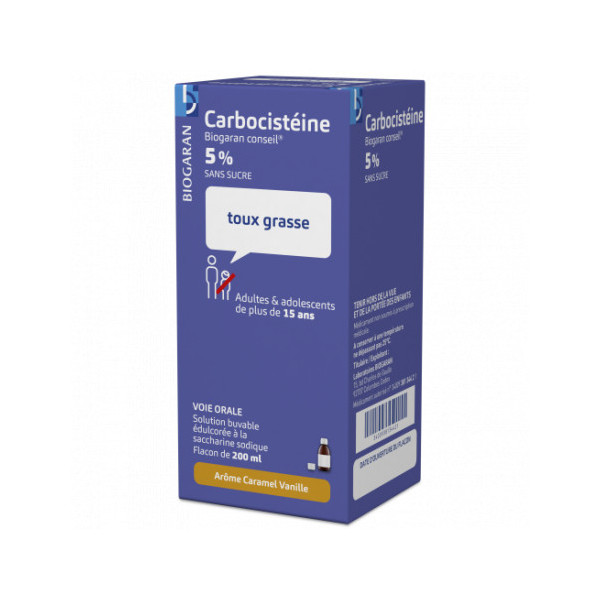 Carbocisteine 5 % Toux Grasse Sirop Adulte 200ML Sans Sucre Encombrement Des Bronches