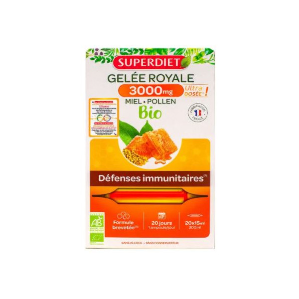 Royal Jelly - Superdiet - Organic Honey - Immune Defenses - 20 Phials