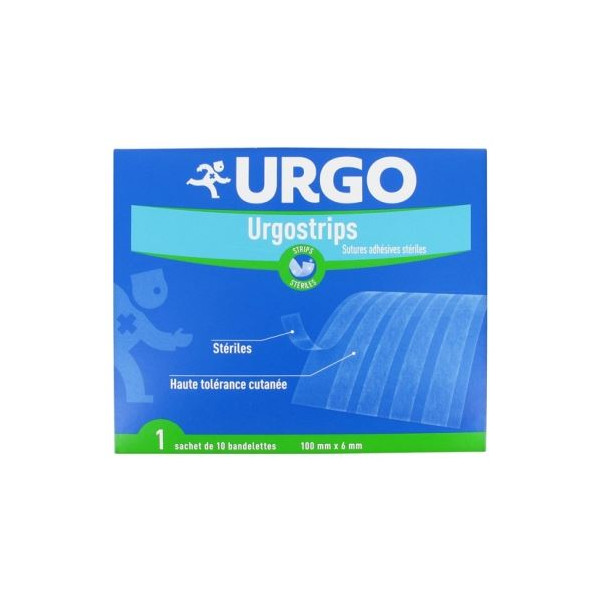 Urgostrips - Sutures adhésives stériles - Urgo - 1 sachet de 10 bandelettes