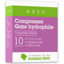 Compresses Gaze Hydrophile - 7,5 x 7,5 cm - 10 sachets de 2 - Marque Verte