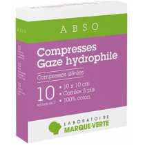 Compresses Gaze Hydrophile - 10x10 cm - 10 sachets de 2 - Marque Verte