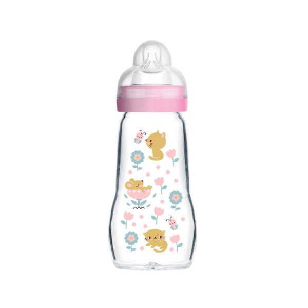 Glass Baby Bottle - MAM - Cat Patterns - 260 ml