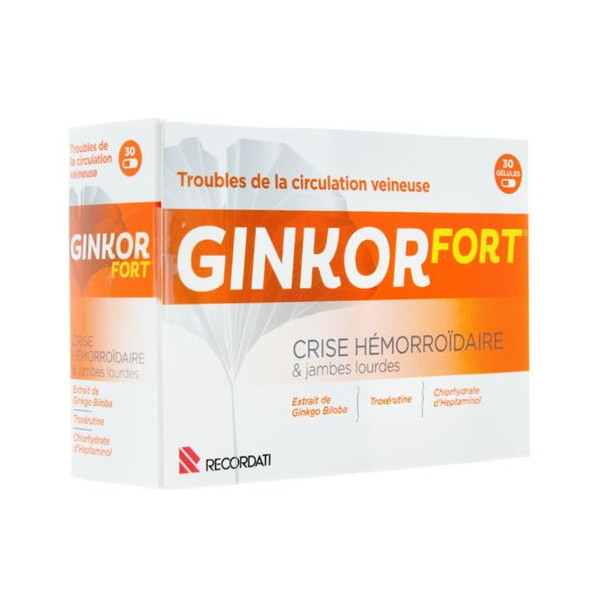Strong Ginkor - Hemorrhoidal Crisis & Heavy Legs - 30 Capsules Ginkor