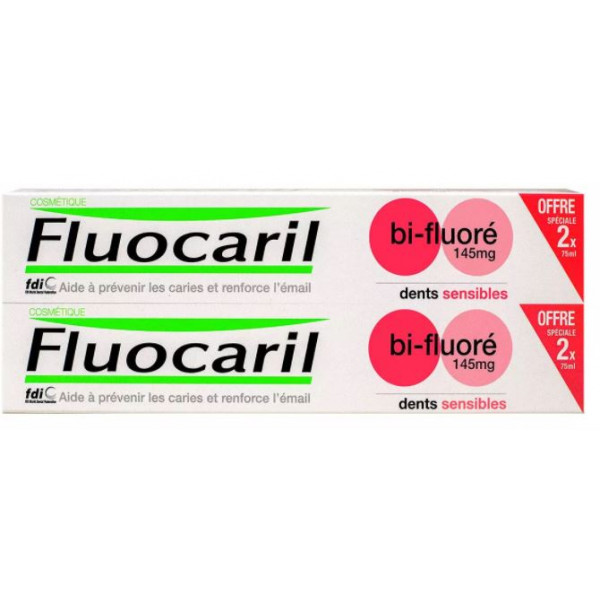 Dentifrice Dents Sensibles, bi-fluoré 145mg -Fluocaril- 2 X 75 ml