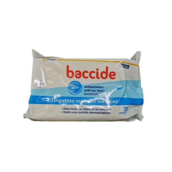 Lingettes Antibactériennes - Mains et Surface - Baccide - 70 lingettes