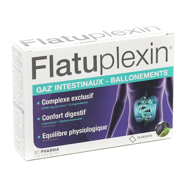 Flatuplexin 16 sachets for the treatment of Intestinal Gas, Bloating - 3C Pharma