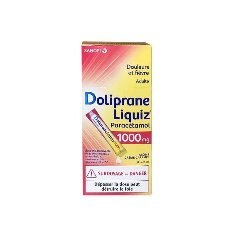 Doliprane Liquiz 1000 mg - Pain & Fever - Adults - 8 sachets