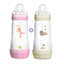Set of 2 Mam Baby Bottles - Easy Start Anti-Colic - Pink + White Model - From Birth - Flow 3 - 2 X 320 ml