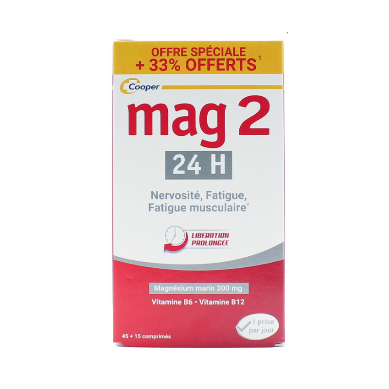Mag 2 Magnesium 24H - Fatigue - Nervousness - Cooper - 45 Tablets + 15 Tablets offered