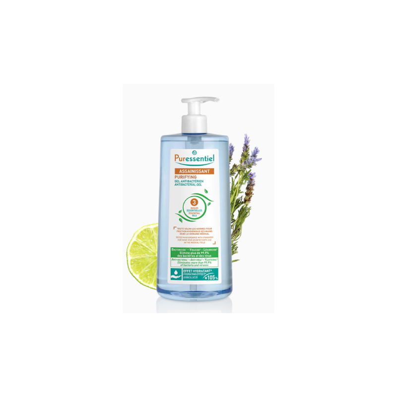 Antibacterial Sanitizing Gel Pump Bottle - PURESSENTIEL with 3 essential oils - 975 ml