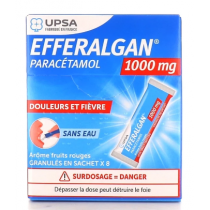 Efferalgan  1g -  Gout Fruits Rouges - Paracetamol 1g, Douleurs et Fièvre Adulte - 8 Sachets Granulés