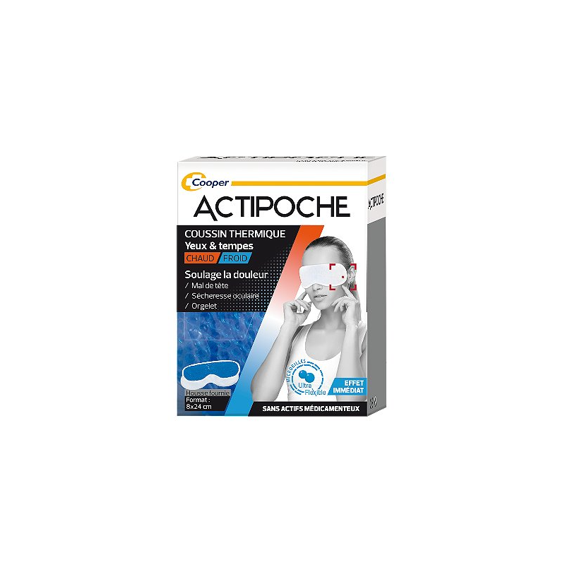 Actipoche - Coussin thermique Aux Microbilles - Yeux & Tempes + Housse - Format 8 X 24 cm
