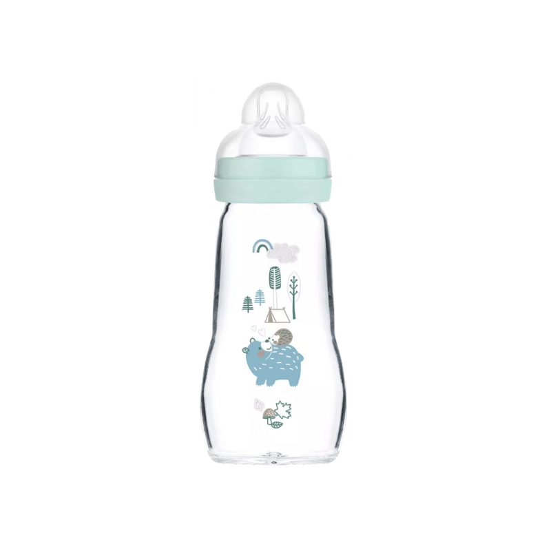 Glass Baby Bottle - Animal Patterns - MAM - 2 Months + - 260 ml