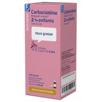 Carbocistéine 2% Toux Grasse, Sirop Enfants, Sans Sucre Arôme Caramel Vanille - Biogaran, Flacon 125 ml