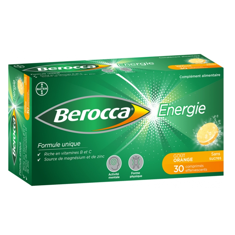 Berocca Sans Sucre Comprimé Effervescent, Fatigue Passagère, Boite de 30