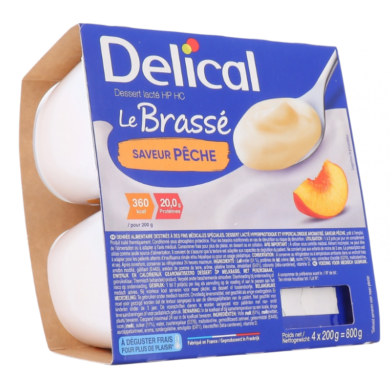 Brassé à la pêche - Crème dessert lactée - Sans gluten - Délical - 4x200g