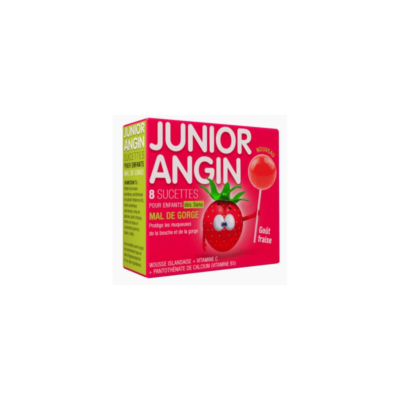Junior Angin - Sore Throat Soothers - Strawberry Flavour - 8 Soothers