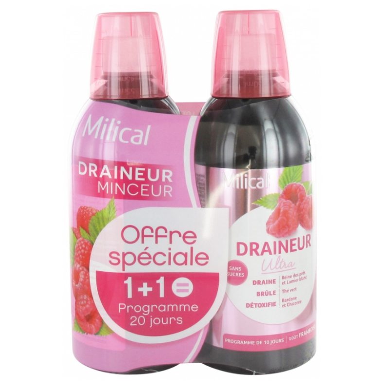 Milical Draineur - Detoxifying & Draining - Ultra Raspberry Flavour -2 X 500ml