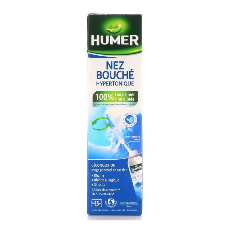Spray Nez Bouché Hypertonique - 100% Eau de Mer - Humer - 50 ml