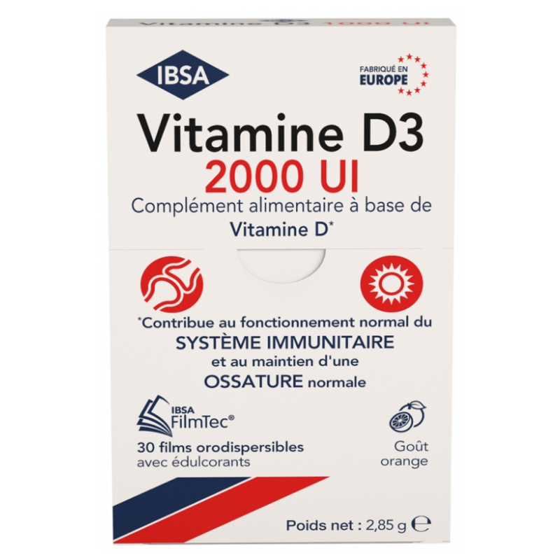Vitamine D3 2000 UI - Système Immunitaire & Ossature - Génévrier - 30 Films Orodispersibles